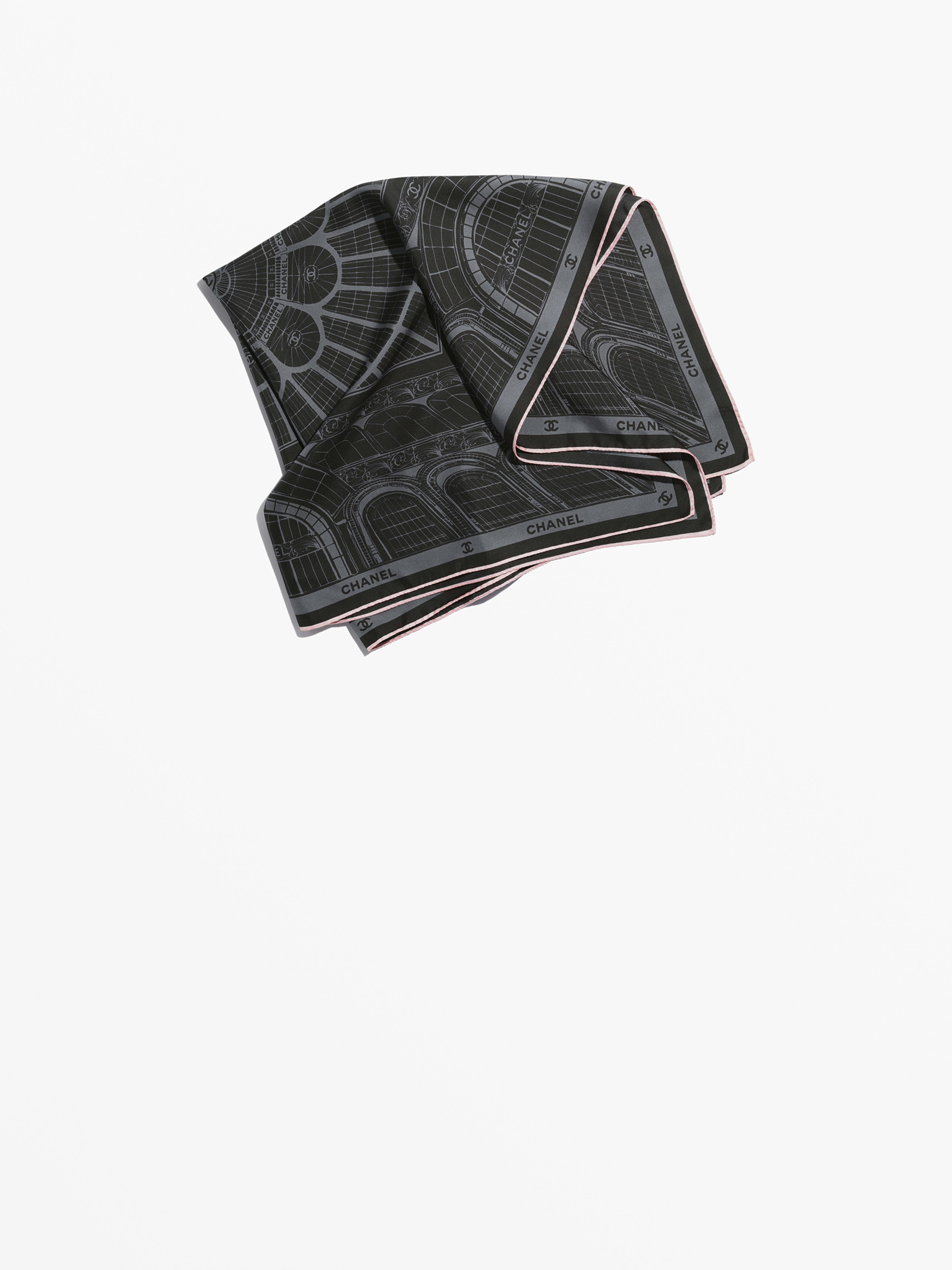 Carré - Noir, gris foncé & rose - Twill de soie - vue artistique large 1